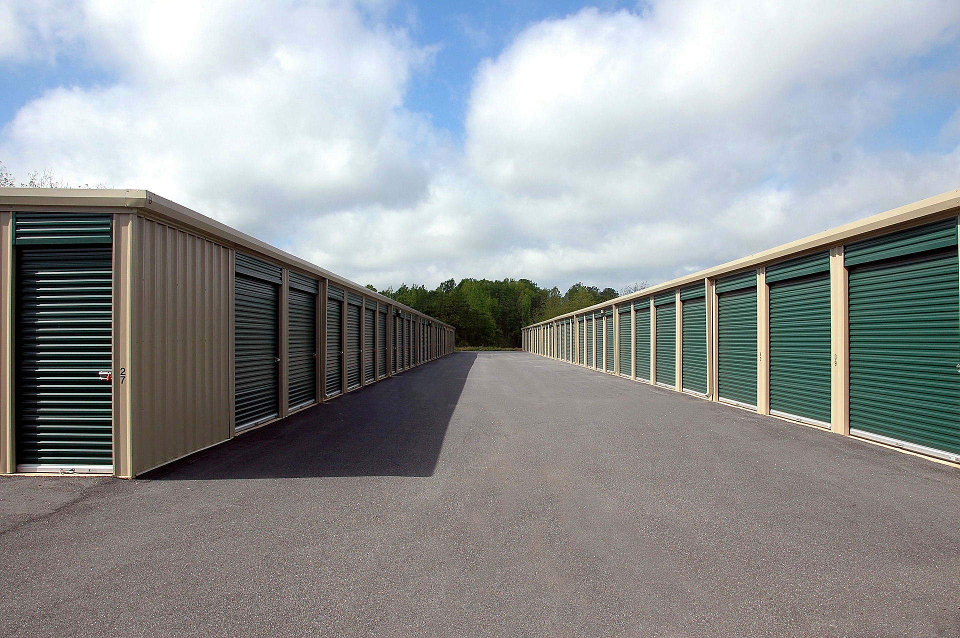 A street full of big storage units