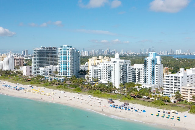 sunny day in florida beachfront buildings
